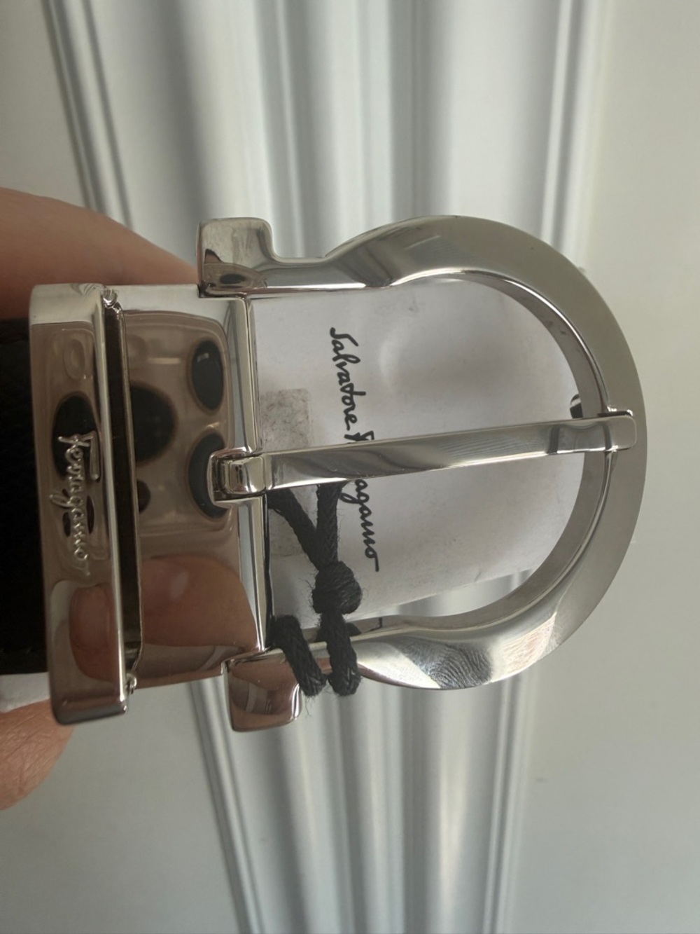 Salvatore Ferragamo Black Leather Belt with Silver Gancini Buckle - Picture 8 of 16